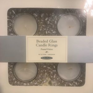 Smith & Hawken Set Of 4 Votives w Beaded Glass Candle Rings Unscented 2.25” Tall